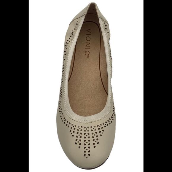 Vionic Perforated Leather Ballet Flats Whisper Cream - Wide - Picture 3 of 5